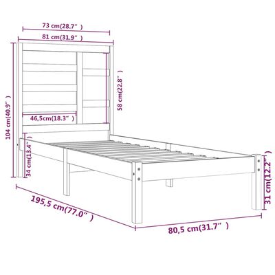 vidaXL Bed Frame without Mattress White Solid Wood 75x190 cm Small Single