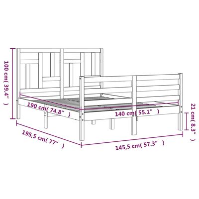 vidaXL Bed Frame without Mattress Grey 140x190 cm Solid Wood