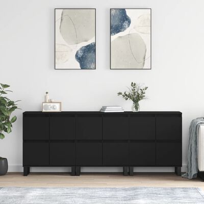 vidaXL Sideboards 3 pcs Black Engineered Wood