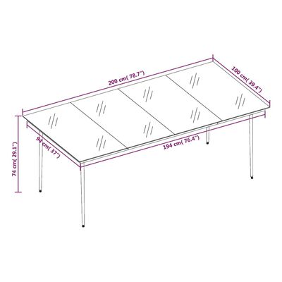 vidaXL Garden Dining Table Black 200x100x74 cm Steel and Glass