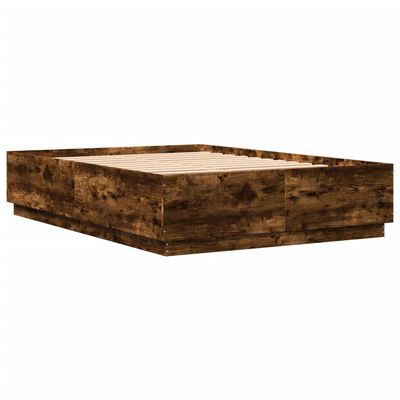 vidaXL Bed Frame with LED without Mattress Smoked Oak 150x200 cm King Size