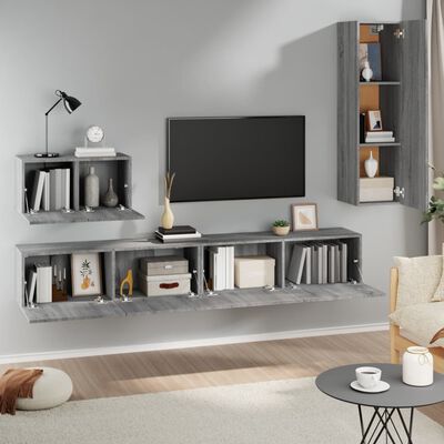 vidaXL 4 Piece TV Cabinet Set Grey Sonoma Engineered Wood