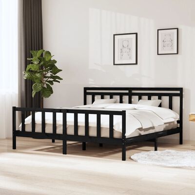 vidaXL Bed Frame without Mattress Black Solid Wood 200x200 cm (810106+814118)