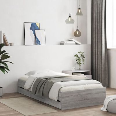 vidaXL Bed Frame with Drawers without Mattress Grey Sonoma 75x190 cm Small Single