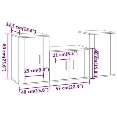 vidaXL 3 Piece TV Cabinet Set High Gloss White Engineered Wood