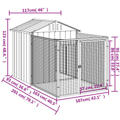 vidaXL Dog House with Run Anthracite 117x201x123 cm Galvanised Steel