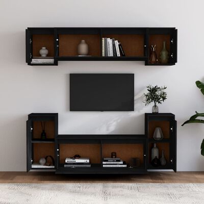 vidaXL TV Cabinets 6 pcs Black Solid Wood Pine