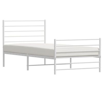 vidaXL Metal Bed Frame without Mattress with Footboard White 100x190 cm