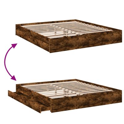 vidaXL Bed Frame with Drawers without Mattress Smoked Oak 180x200 cm Super King