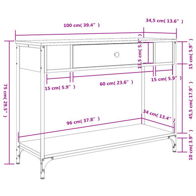 vidaXL Console Table Grey Sonoma 100x34.5x75 cm Engineered Wood