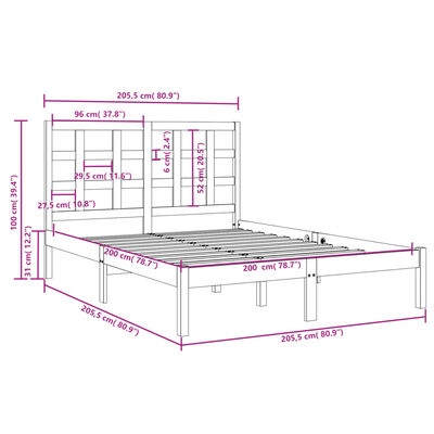 vidaXL Bed Frame without Mattress 200x200 cm Solid Wood