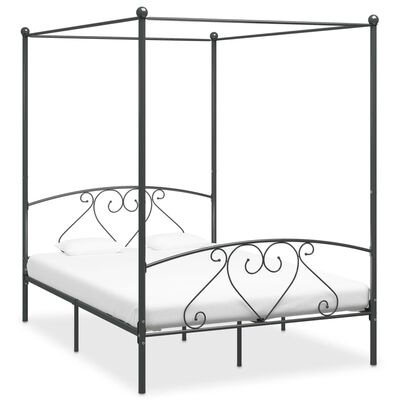 vidaXL Canopy Bed Frame without Mattress Grey Metal 140x200 cm