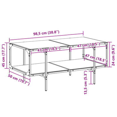 vidaXL Coffee Table with Transparent Glass Top 98.5x50x45 cm Steel