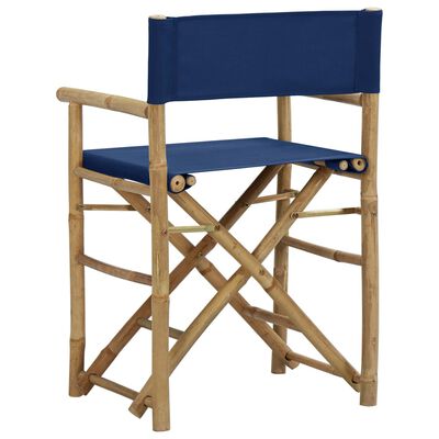 vidaXL Folding Director's Chairs 2 pcs Blue Bamboo and Fabric