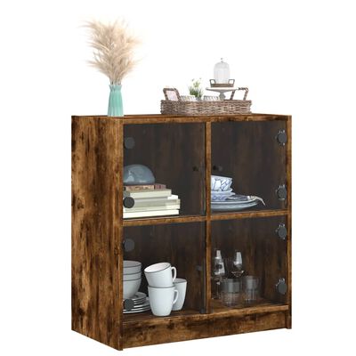 vidaXL Side Cabinet with Glass Doors Smoked Oak 68x37x75.5 cm