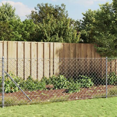 vidaXL Chain Link Fence with Spike Anchors Silver 1x10 m