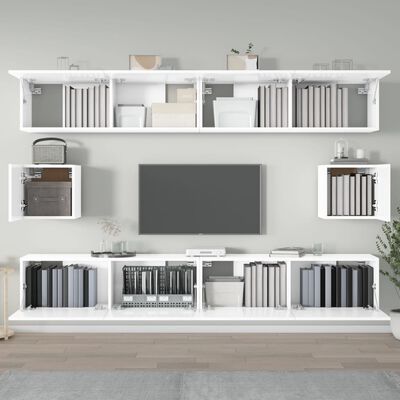 vidaXL 6 Piece TV Cabinet Set High Gloss White Engineered Wood