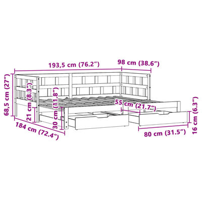 vidaXL Daybed with Trundle and Drawers without Mattress White 90x190 cm Single