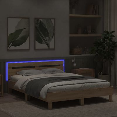 vidaXL Bed Frame with LED without Mattress Sonoma Oak 150x200 cm King Size