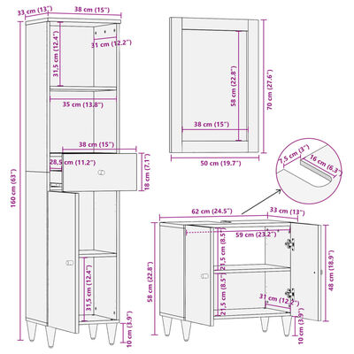 vidaXL 3 Piece Bathroom Furniture Set Solid Wood Mango