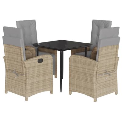 vidaXL 5 Piece Garden Dining Set with Cushions Beige Poly Rattan