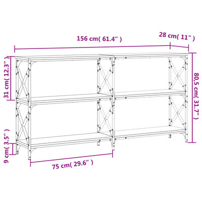 vidaXL Console Table Grey Sonoma 156x28x80.5 cm Engineered Wood