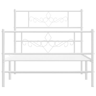 vidaXL Metal Bed Frame without Mattress with Footboard White 75x190 cm Small Single