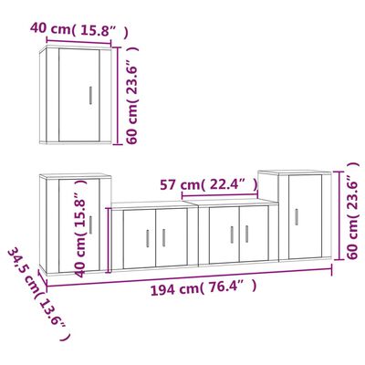 vidaXL 5 Piece TV Cabinet Set White Engineered Wood