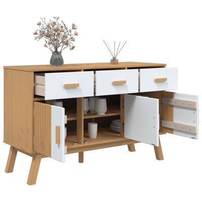 vidaXL Sideboard OLDEN White and Brown 114x43x73.5 cm Solid Wood Pine