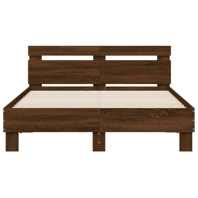 vidaXL Bed Frame with LED without Mattress Brown Oak 135x190 cm Double