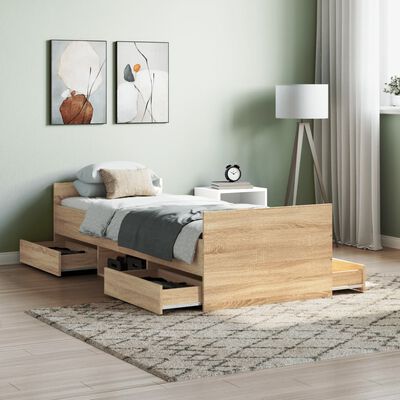 vidaXL Bed Frame without Mattress Sonoma Oak 75x190 cm Small Single