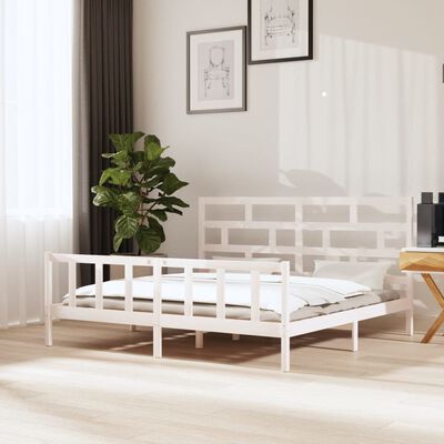 vidaXL Bed Frame without Mattress White Solid Wood Pine Super King