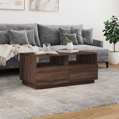 vidaXL Coffee Table with LED Lights Brown Oak 90x49x40 cm