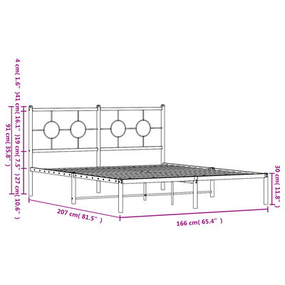 vidaXL Metal Bed Frame without Mattress with Headboard Black 160x200 cm