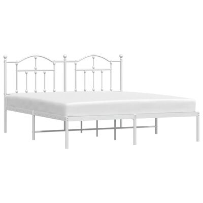 vidaXL Metal Bed Frame without Mattress with Headboard White 180x200 cm Super King