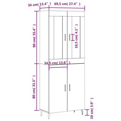 vidaXL Highboard Black 69.5x34x180 cm Engineered Wood