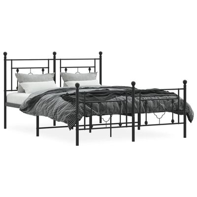 vidaXL Metal Bed Frame without Mattress with Footboard Black 135x190 cm Double