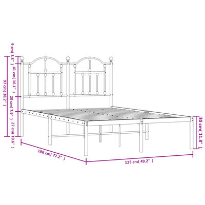 vidaXL Metal Bed Frame without Mattress with Headboard White 120x190 cm Small Double