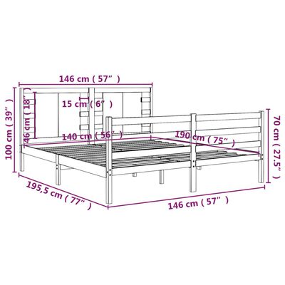 vidaXL Bed Frame without Mattress Grey 140x190 cm Solid Wood Pine