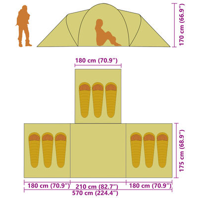 vidaXL Camping Tent 9 Persons Fabric Grey and Orange