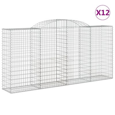 vidaXL Arched Gabion Baskets 12 pcs 300x50x140/160 cm Galvanised Iron