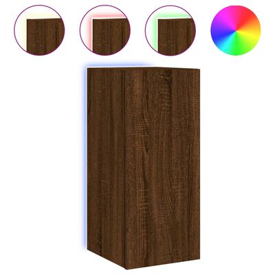 vidaXL TV Wall Cabinet with LED Lights Brown Oak 30.5x35x70 cm