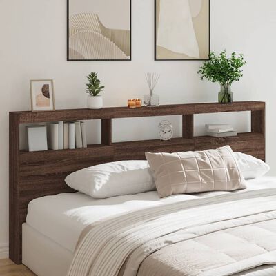 vidaXL Headboard Cabinet with LED Brown Oak 220x17x102 cm