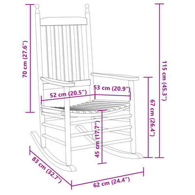 vidaXL Rocking Chairs 2pcs with Foldable Table White Solid Wood Poplar