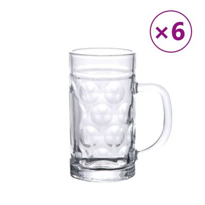 vidaXL Beer Mugs with Handle Glass 6 pcs 500 ml