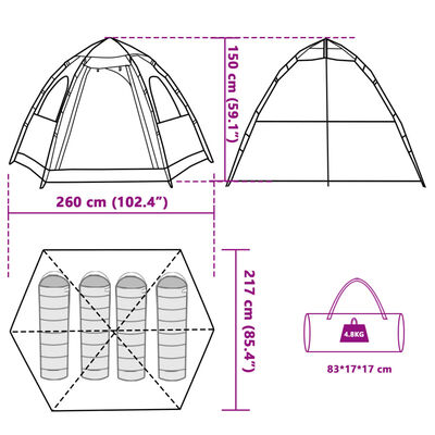 vidaXL Camping Tent Cabin 4-Person Blue Quick Release