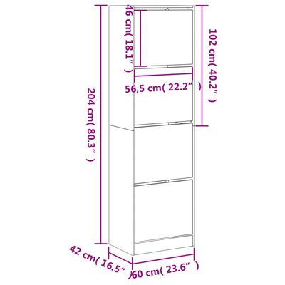 vidaXL Shoe Cabinet with 4 Flip-Drawers Sonoma Oak 60x42x204 cm