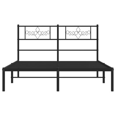 vidaXL Metal Bed Frame without Mattress with Headboard Black 150x200 cm King Size