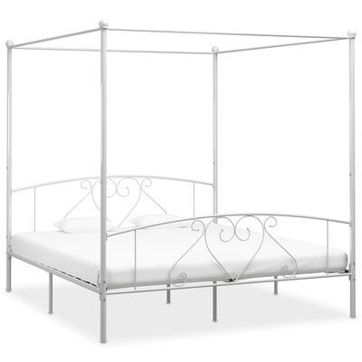 vidaXL Canopy Bed Frame without Mattress White Metal 200x200 cm