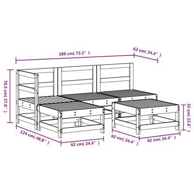 vidaXL 5 Piece Garden Lounge Set Black Solid Wood Pine